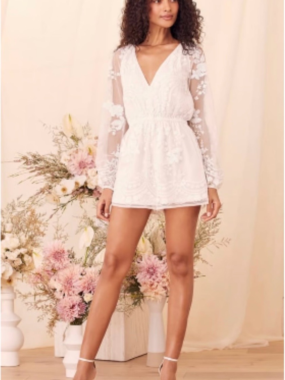 Lulu's Celebrating Forever White Sequin Long Sleeve Romper Size Large